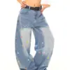 Jeans curvos de estilo americano para mujer con estrellas bordadas lavadas, nuevos para el otoño de 2026, pantalones rectos holgados de pierna ancha hasta el suelo