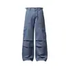 Pantalones Cargo Plisados de Paracaídas para Hombre, Pantalones Rectos Holgados de Pierna Ancha, Moda Urbana Retro Punk Desgastados Casuales con Múltiples Bolsillos