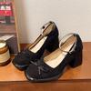 Zapatos de tacón alto con punta redonda retro francesa para mujer, primavera y otoño 2025, recién llegados, con lazo para hombres pequeños.