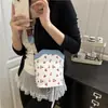 Bolsa de Ombro com Estampa de Cereja Moda Bolsa de Mão Lenço de Seda Feminino Nova Tendência Nicho Bolsa Transversal Estilosa Literária Pequena Quadrada