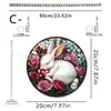 Día de San Valentín Conejito Blanco Durmiendo entre Rosas Adorno Colgante para Puerta y Ventana de Jardín Acrílico 2D Decoración Festiva