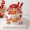 Decoração de Bolo de Ano Novo 2026 Lingote de Borracha Macia e Figuras de Cavalinho Espinheiro Cristalizado Leque Dobrável Topper Acrílico de Véspera de Ano Novo