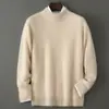 Suéter Masculino Premium 100% Lã Pura, Gola Semi-Alta, Pulôver de Tricô Espesso para Negócios, Camisa Base de Tricô com Caimento Solto