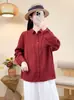 Camisa de gasa de algodón de doble capa para mujer, nuevo estilo de otoño, artística y moderna, con cuello de solapa, bordada, versátil, de manga larga, corte holgado, camisa/cárdigan