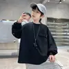 Sudadera Camiseta de Manga Larga de Algodón para Niños Primavera 2026 Nueva Primavera y Otoño Ropa Básica para Niños Grandes Color Sólido Camiseta Fina Moderna