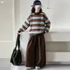 Nova coleção de outono para meninas: Conjunto de suéter listrado estilo coreano e calça pantalona de veludo cotelê, incluindo um suéter de tricô espesso e calça comprida para crianças mais velhas