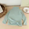 Ropa para Niños Otoño Invierno Niñas Capa Base Térmica de Forro Polar Cálida Cuello Semi Alto Superior Bebé Color Sólido Ropa Interior Camiseta de Manga Larga Comercio Exterior