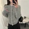 Abrigo Suéter con Ribete de Encaje para Mujer, Primavera y Otoño 2026 Nuevo Estilo Coreano Holgado Casual Top Cardigan de Punto
