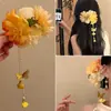 Nuevo Estilo Chino Pinza para el Cabello de Flor Rosa Suave Pinza para Moño Retro Pinza de Flor Accesorio para el Cabello de Ambiente Foto