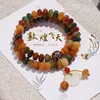 Nuevo Pulsera de Raíz de Bodhi Estilo Chino con Ricas Cuentas de Ábaco de Dunhuang, Diseño de Doble Círculo, Adecuado para Estudiantes, Suave y Elegante, Pulsera de Cuentas de Oración Budista al por Mayor
