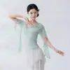 Top de Gasa Rítmico de Danza Clásica Mangas de Vuelo de Ballet Top de Danza Ropa de Práctica de Danza China Fluida Traje Elástico para Actuación de Figura