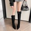 Botas Elegantes de Tacón de Aguja con Punta Afilada Estilo Coreano para Mujer Botas de Pelo de Ante de Vaca Negro Decoración de Correa Botas de Tacón Alto de 7.5 cm