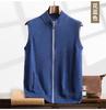 Suéter de caxemira sem mangas 2024 outono e inverno novo top sem mangas colorblock de gola meia alta masculina jaqueta casual de negócios de meia-idade