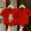 Camiseta de Algodão Manga Curta Estampa Cartoon Fofa de Verão para Meninas 2026 Nova Roupa Infantil Cartoon Gola Redonda