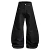 Jeans de estilo americano con patchwork de rayas deconstruidas en forma de estrella, salpicaduras de pintura y corte curvo, nuevos pantalones de pierna ancha de corte holgado para hombres y mujeres, modernos