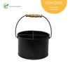 Cesta de faca e garfo portátil com cabo de madeira, quatro compartimentos, redonda, estilo americano, cesta de metal de ferro galvanizado, balde para faca e garfo