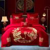 Juego de Cuatro Piezas para Boda Bordado Rojo Grande Kit Festivo de Boda Juego de Ocho Piezas para Boda Dragón y Fénix Ropa de Cama de Alta Calidad