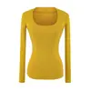 Camiseta Básica Manga Longa Slim Fit Decote U Baixo Estilo Desejo Puro, Nova Peça Outono Slim Sexy Simples Lisa