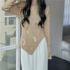Blusa con Filtro Solar Estilo Hong Kong para Mujer Primavera Estilo Perezoso Nuevo Estilo Diseño de Suéter Gris Roto Sentido del Diseño Top de Punto