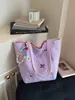 Bolso de Lona Bordado con Hongo y Cachorro de Nuevo Estilo, Gran Capacidad, Bolso Simple para Mujer, Bolso de Hombro de Moda, Bolso de Mano