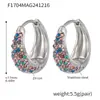 Brincos Oumika de Círculo com Zircônia Colorida Turquesa Azul Brilhante Brincos Elegantes Brincos para o Dia a Dia Aço Inoxidável Banhado a Ouro 18K
