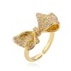 Aogu Nicho Lujo Ligero Circonita Lazo Anillo Abierto Moda para Mujer Exquisito Cobre de Alta Calidad Chapado en Oro de 18K Anillo para Dedo Nuevo