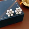 Pendientes Plateados Retro Franceses con Zirconia y Perlas, Lujo Ligero, Gama Alta, Pendientes Exquisitos, Pendientes Retro Versátiles de Moda para Mujer