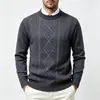Nuevo suéter pullover de punto jacquard para hombre de comercio exterior para otoño e invierno, forrado de felpa, engrosado, cuello redondo casual, cálido