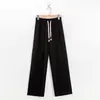 Meia-cintura cor sólida waffle air puff calças calças casuais primavera feminina novo estilo coreano solto cordão larga- calças moda