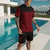 Amazon Transfronterizo para Hombre Ropa Deportiva Casual Bloques de Color Pantalones Cortos de Trabajo Traje de Manga Corta Conjunto de Dos Piezas Camiseta Deportiva de Verano