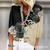 Amazon Estación Independiente Primavera y Verano Moda Caliente Estampado Floral Cuello en V Suéter Casual Camiseta de Siete Mangas Ropa de Mujer Transfronteriza