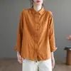 Camisa de algodón de manga larga con doble botonadura estilo coreano para mujer, top interior de primavera y otoño con cuello polo, diseño holgado, camisa básica