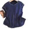 Camisa sem mangas de alta qualidade, única e bonita para mulheres com bordados pesados, colete para usar por cima, blusa elegante de rami