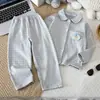 Pijama Infantil Xadrez de Primavera e Outono, Conjunto de Duas Peças Solto com Manga Longa e Calça Longa para Meninos e Meninas, Roupa de Casa Fofa