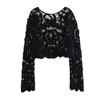 Blusa de punto calada con cuello redondo de verano 2023 para mujer, top pullover, venta al por mayor para mujer