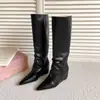 Botas de Tubo Recto con Tacón Interno de 8 cm, Punta Puntiaguda, Diseño Retro de Nicho, para Jalar, Botas Altas, Botas de Monta, Otoño/Invierno 2026