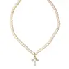 Moda Transfronteriza Europea y Americana Collar con Colgante de Cruz de Perla y Diamante para Pascua Cadena para el Cuello de Uso Moderno Cadena para la Clavícula