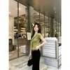 Top de malha college V-neck com amarração estilo coreano retrô para mulheres 2026, de manga curta, modelador, estiloso, verde, tamanho único, leve