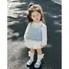 Doce XiaosiOriginal! Conjunto de Roupa para Menina 2026 Primavera Novo Conjunto de Três Peças Colete Estilo Ballet Azul Bebê Tendência