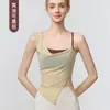 Camisola de Yoga para Mujer con Escote Asimétrico, Dobladillo con Abertura, Sujetador Deportivo Integrado, Corte Ajustado para Moldear el Cuerpo, Pilates