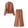 Conjunto Feminino de Duas Peças com Mangas Longas, Cor Sólida, Estilo Europeu e Americano, com Amarração na Cintura e Caimento Fluido, Lançamento Primavera 2026