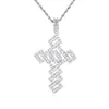 Collar con Colgante de Cruz de Cobre Estilo Hip-Hop Europeo y Americano Full Diamond, Se Puede Ensartar en una Cadena de Piedra Única