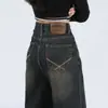 Jeans de Pierna Ancha de Cintura Alta que Cubren la Cadera para Mujer Primavera y Otoño Holgados Adelgazantes para Cuerpo Forma de Pera Estilo Americano High Street Pantalones Rectos