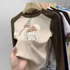 Camiseta térmica de manga larga cepillada para niñas, cuello redondo, otoño e invierno, con panel, para usar por dentro, estampado de dibujos animados, para niños de mediana y mayor edad