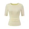 Top Sexy de Cuello Redondo y Manga Media para Chica Atractiva Verano 2025 Nuevo Ajustado de Cintura Alta Camiseta Adelgazante Fruncida