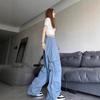 Pantalones Casuales Cargo de Cintura Alta Retro Americanos para Mujer, Sueltos y Versátiles, Elegantes de Pierna Recta Adelgazantes de Pierna Ancha hasta el Piso