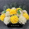 Bonsai de Crisântemo Amarelo e Branco, Flores Artificiais para o Festival Qingming, Vasos de Flores, Produto Acabado com Vaso, Flores Falsas, Flores Artificiais para Oferendas em Túmulos, Flores em Vasos