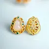 Acessórios de Cabacinha de Jade Hetian Natural, Contas Espaçadoras, Designs Vazados Feitos à Mão com Contas DIY, Componentes de Cabacinha com Cristais Embutidos em Estoque