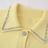 Cárdigan Corto de Punto Personalizado Estilo Europeo y Americano con Cuentas Estilo Británico Incrustado de Diamantes Chaqueta de Punto con Solapa para Mujer