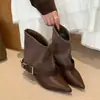 2026 Botines de Tacón Alto Diseño Patchwork Estilo Nuevo Punta Fina Piel Nude Hebilla Otoño Invierno Nicho Versátil Tacón Delgado